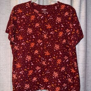 Old Navy Women's Short Sleeve Floral Tee - Burgundy and Orange